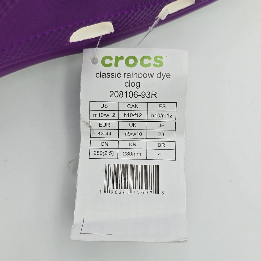 NWT Crocs Classic Rainbow Dye Clogs, Men's 10 / Women's 12 ~ Pride Sandals ~ - Picture 13 of 16